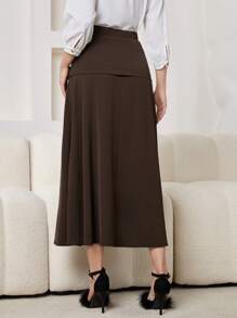 Modelyn Pleated Umbrella Skirt With High Waist Design - Brown - View 4