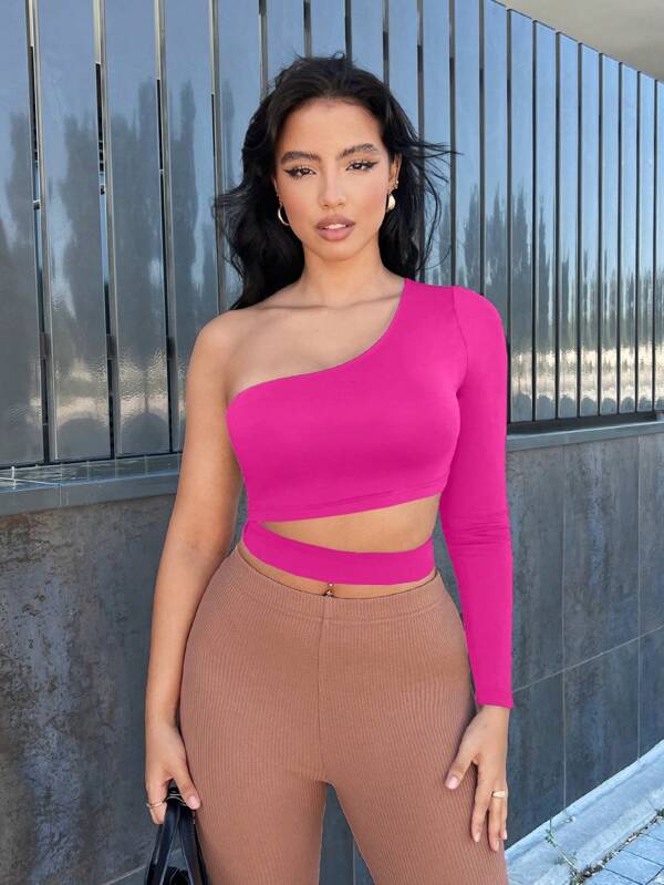 SHEIN SXY Top decupat cu decolteu asimetric de culoare uni pentru femei