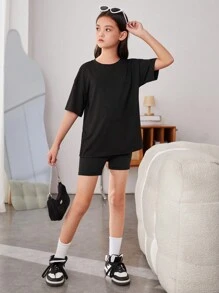 Cô gái Quá lớn Ngắn tay Vòng cổ Áo thun Với Loại bướm Cắt ra - màu đen - Xem 6