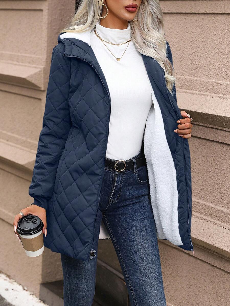 EMERY ROSE Fleece Hooded Padded Padded Coat For Winter Clothes - Navy Blue - View 1