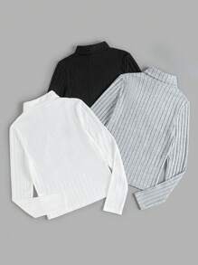 SHEIN EZwear Camisa de cuello alto de manga larga con costillas para mujer de talla grande, paquete multicolor de ropa de otoño e invierno para mujeres