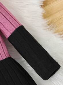 SHEIN Young Girl Autumn Knitted Dress With Color Block Design, Long Sleeve And Soft Plush Fabric, With Hat