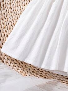 SHEIN Young Girl Floral Embroidery Statement Collar Puff Sleeve Dress - White - View 6