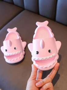 女童可愛的粉色鯊魚造型夏季拖鞋 - 粉色 - 查看 1