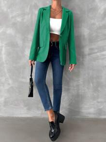 EURMUSE Women's Solid Color Blazer - Green - View 5