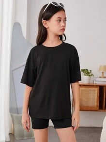 Cô gái Quá lớn Ngắn tay Vòng cổ Áo thun Với Loại bướm Cắt ra - màu đen - Xem 5