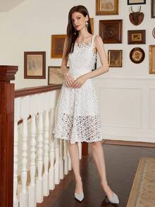 White Spaghetti Strap Evening Dress For Women'S Cocktail Party - White - View 3