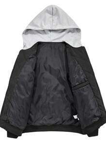 Manfinity 男士寬鬆灰色平綉冬季加棉外套 - 黑色 - 查看 4