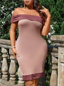 Celure Women'S Plus Size Color Blocked Pleated One Shoulder Dress - Multicolor - View 4