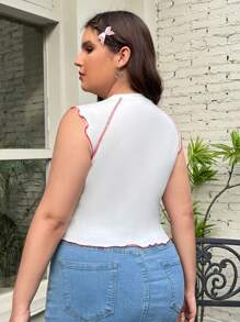 SHEIN EZwear 大尺碼女士草莓圖案蕾絲邊背心，適用於夏季 - 白色 - 查看 2
