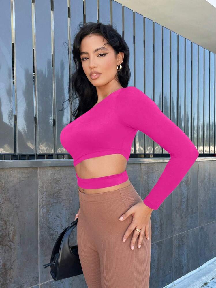 SHEIN SXY Women's Solid Color One-Shoulder Long Sleeve Cutout Slim