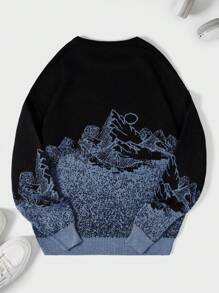 RueChic Men's Mountain Pattern Round Neck Sweater - Blue - View 2
