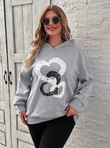 SHEIN LUNE Plus Size Women'S Heart Print Sweatshirt - Light Grey - View 4