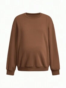 SHEIN Maternity Round Neck Drop Shoulder Long Sleeve Sweatshirt, For Winter - Multicolor - View 9