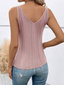 SHEIN LUNE 女款純色針織上衣 - 粉色 - 查看 2