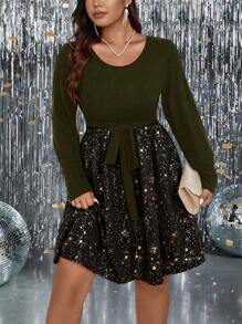 SHEIN Clasi Plus Size Star Printed Splice Lace-Up Dress