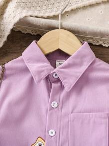 SHEIN Girls' Comfortable And Casual Long Sleeve Shirt With Lovely Cat Print - Lilac Purple - View 5