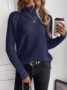 EMERY ROSE 純色高領半袖套頭毛衣 - 寶藍色 - 查看 1