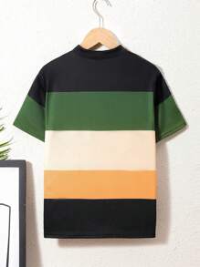 SHEIN Leap Crew Tween Boys' Casual Color Block Turn Down Collar Short Sleeve Polo Shirt - Multicolor - View 2