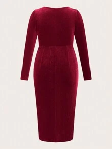 SHEIN Clasi 大尺碼女士百褶長袖連衣裙 - 紅色 - 查看 2