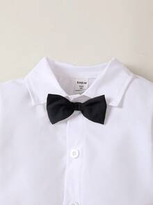 男孩色塊紳士西裝套裝 - 黑色 - 查看 3