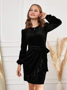 RueChic A-linie-kleid Für Teenager-mädchen Mit Lanterne Ärmeln Und Gürtel