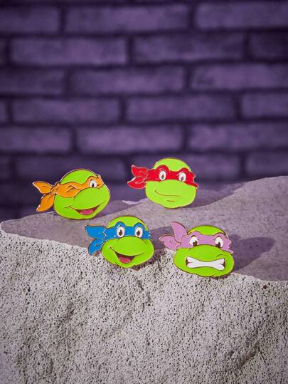 TEENAGE MUTANT NINJA TURTLES | SHEIN 4pcs Cute Cartoon Design Brooches Zinc Alloy Pins Set