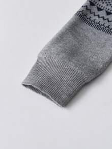 SHEIN 男童幾何圖案圓領毛衣 - 藏蓝色 - 查看 3