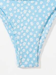 SHEIN Swim Women'S Ditsy Floral Strapless Bikini Set With Printed Ribbon Summer