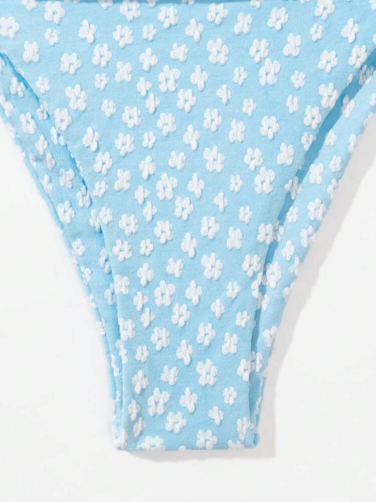 Women'S Ditsy Floral Strapless Bikini Set With Printed Ribbon Summer