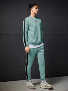 SWAVVY Nam Khối màu Áo nỉ Và Quần thể thao Bộ - màu xanh lá - Xem 4