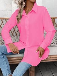 SHEIN Essnce 女長袖襯衫 - 玫紅色 - 查看 6