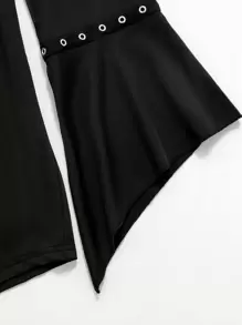 INAWLY Women's Ribbed Bell Sleeve T-Shirt - Black - View 5