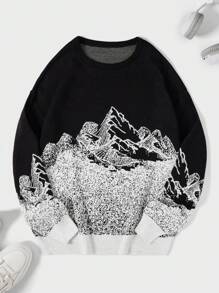 RueChic 男士山地圖案圓領毛衣 - 白色 - 查看 1