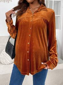 SHEIN Maternity Long Sleeve Shirt - Brown - View 1