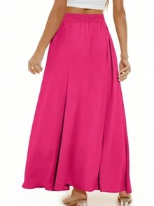 Falda tipo línea A casual/para el trabajo de unicolor con bolsillos laterales para mujer - Rosa Fucsia - Ver 2