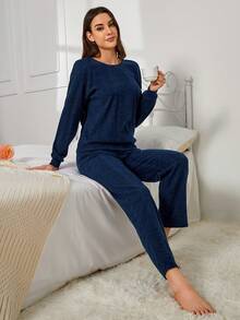 Ladies' Plain Home Clothing Set - Navy Blue - View 5