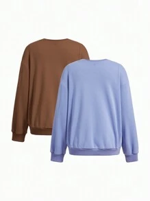 SHEIN Maternity Round Neck Drop Shoulder Long Sleeve Sweatshirt, For Winter - Multicolor - View 2