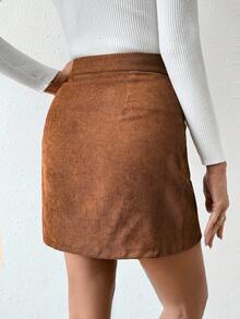 SHEIN Frenchy Ladies' Zipper Front Mini Skirt - Brown - View 2