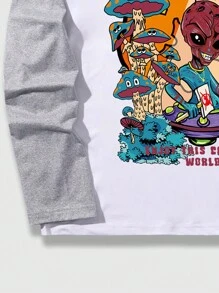 ROMWE MEN Street Life 男士外星人和字母印花拉脈長袖t恤 - 白色 - 查看 5