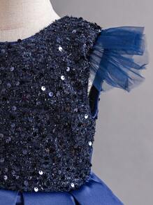 小女孩閃閃發亮的火車裙 - 藍色 - 查看 4