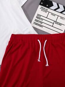 青少年男孩休闲运动 T 恤和短裤套装，带印花图案和裤脚编织装饰 - 彩色 - 查看 5