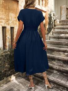 SHEIN LUNE 女款蝙蝠翼袖裹身連身裙 - 寶藍色 - 查看 2