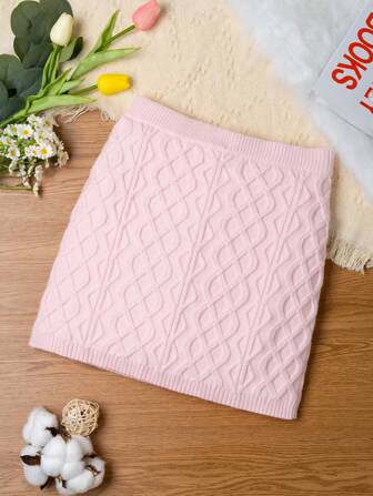 Teenage Girls' Solid Color Cable Knit Skirt