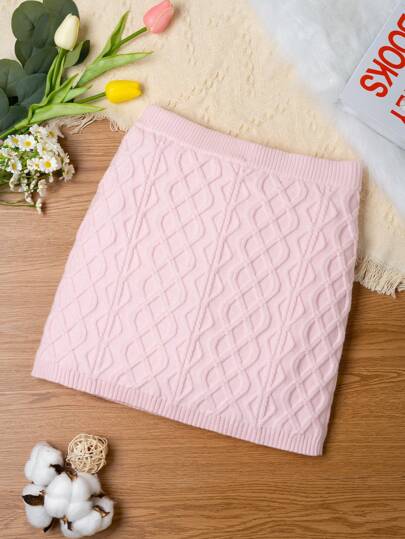 Trendig enfärgad kabelstickad kjol för tonårsflickor