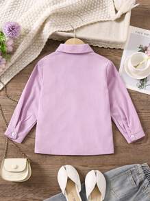 SHEIN Girls' Comfortable And Casual Long Sleeve Shirt With Lovely Cat Print - Lilac Purple - View 2