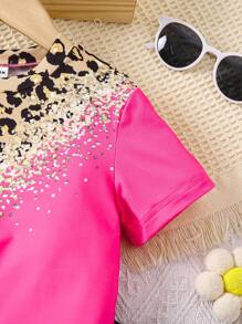 SHEIN Young Girl Leopard Print Top And Shorts Set - Multicolor - View 3