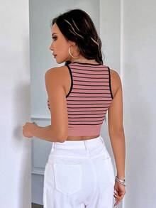 SHEIN Essnce 夏季條紋短款背心上衣 - 珊瑚粉 - 查看 2