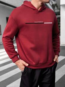 Manfinity Homme Men Plus Letter Graphic Drop Shoulder Hoodie - Red - View 5