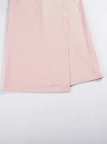 女士 V 领长袖收腰网眼灯笼袖连衣裙 - 粉色 - 查看 4